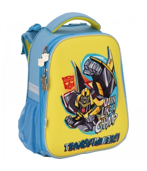 Ранец школьный каркасный KITE 531 Transformers, голубой с желтым.